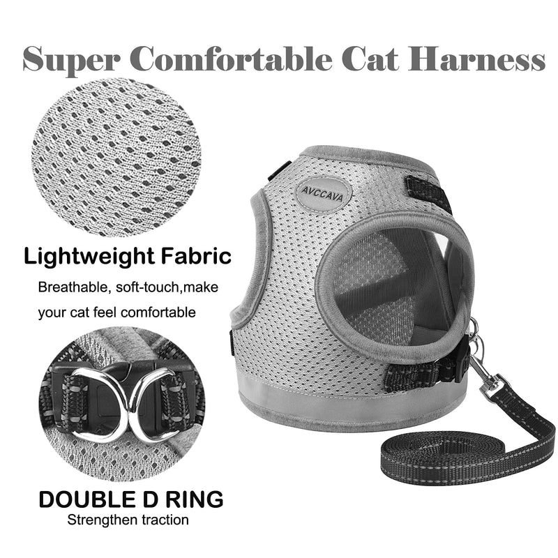 Cat Harness and Leash for Walking, Kitten Escape Proof Harnesses, Adjustable Reflective Puppy Harness with Leashes Set, Easy Adjustable Soft net Breathable Pet Safety Vest L (Chest: 15" - 17") Grey - BeesActive Australia