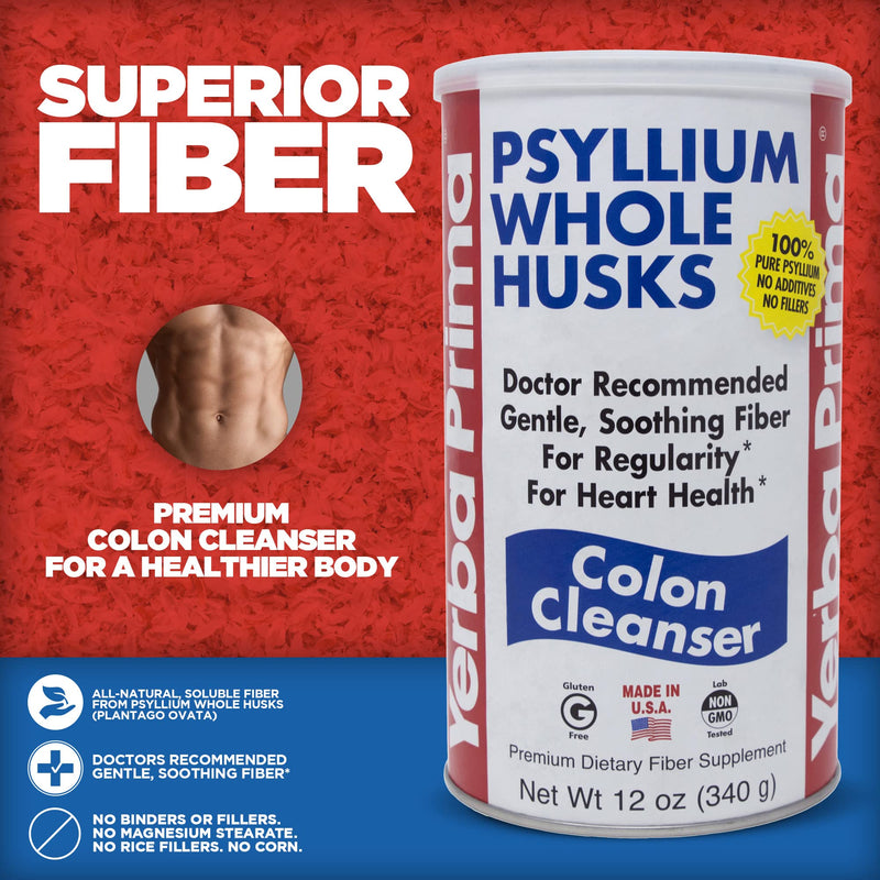 Yerba Prima Psyllium Whole Husk, 1 Bottle 12 oz - Fiber Supplement, Vegan, No Sugar or Artificial Sweeteners, Non GMO, Gluten Free 12 Ounce (Pack of 1)