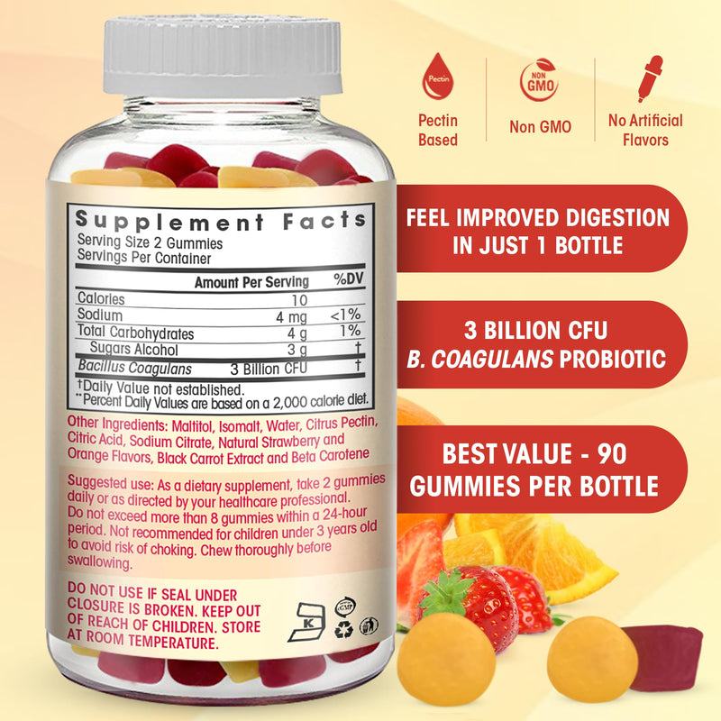Flamingo Supplements Sugar-Free Probiotic Gummies (3 Billion CFU) – Kosher, Halal & Vegan – Digestive Support for Women, Men & Kids – 90 Count