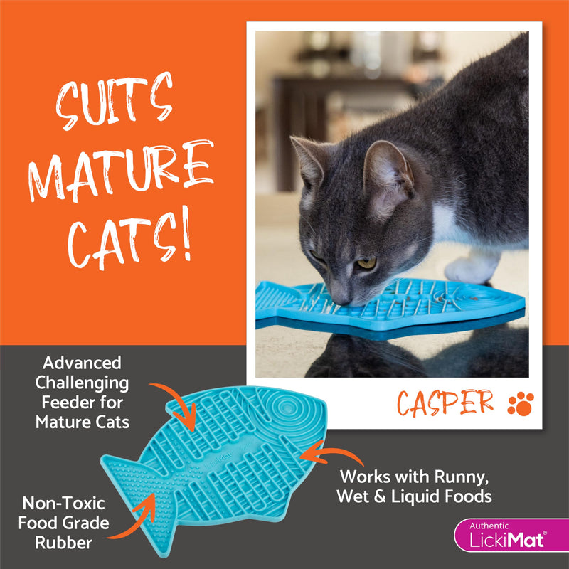 LickiMat Casper, Fish-Shaped Cat Slow Feeders Lick Mat, Boredom Anxiety Reducer; Perfect for Food, Treats, Yogurt, or Peanut Butter. Fun Alternative to a Slow Feed Cat Bowl or Dish, Green 1 Count (Pack of 1) - BeesActive Australia
