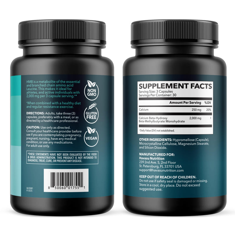HMB Capsules 2000mg Per Serving, HMB Supplements for Men and Women | 90 Count, Calcium B-Hydroxy B-Methylbutyrate Monohydrate, Supports Muscle Protein Synthesis, Vegan, Gluten Free, 30 Servings 90 Count (Pack of 1)