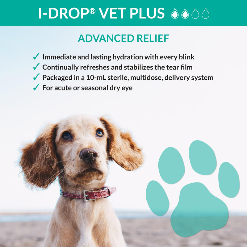 I-DROP VET PLUS: Pet Eye Drops for Dogs | Lubricate Acute/Seasonal Dry Eyes | Superior Comfort | Long-lasting Relief | Fewer Application Needed, 0.25% Hyaluronan | Multi dose Bottle | One Bottle 10 ml - BeesActive Australia