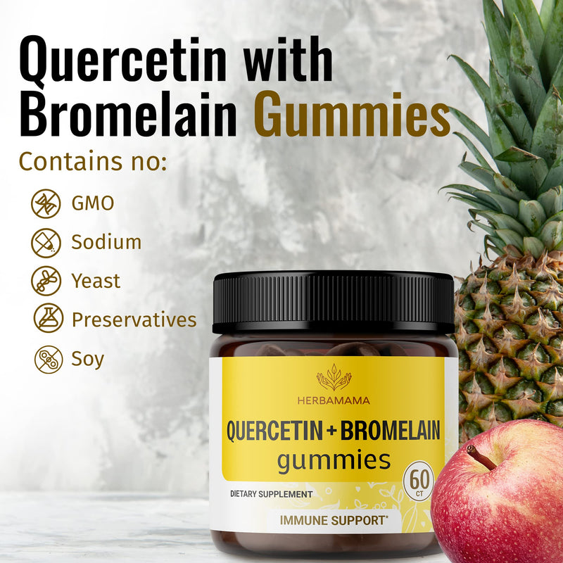 HERBAMAMA Quercetin with Bromelain Gummies - Quercetin Supplement for Respiratory and Lung Health - Immunity Quercetin Gummies - 60 Vegan Non-GMO Apple-Flavored Chews - BeesActive Australia