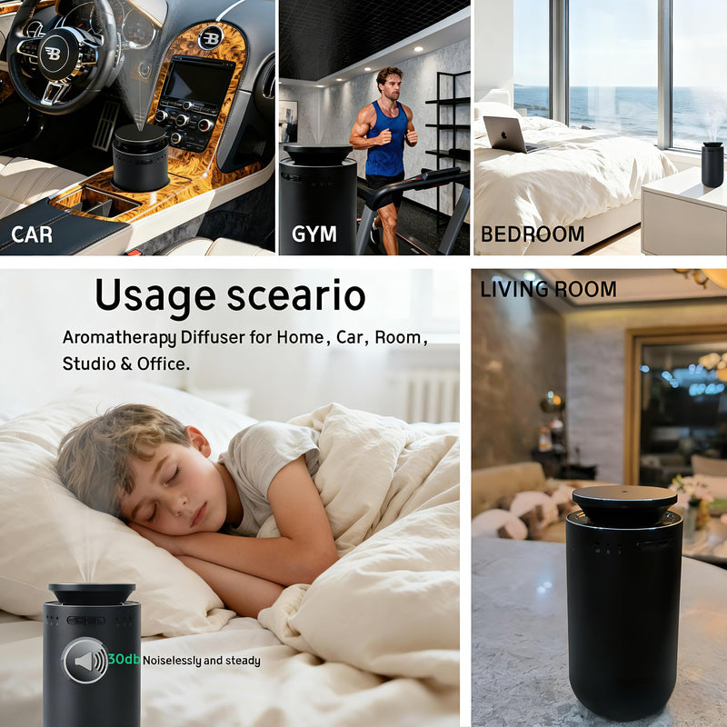 Waterless Essential Oil Diffuser, Battery Operated Nebulizer (0.5 Fl.Oz./15mL Capacity), 3 Countdown Timers & 3 Mist Levels, Mini Scent Air Machine for Home Car Office,Black - BeesActive Australia