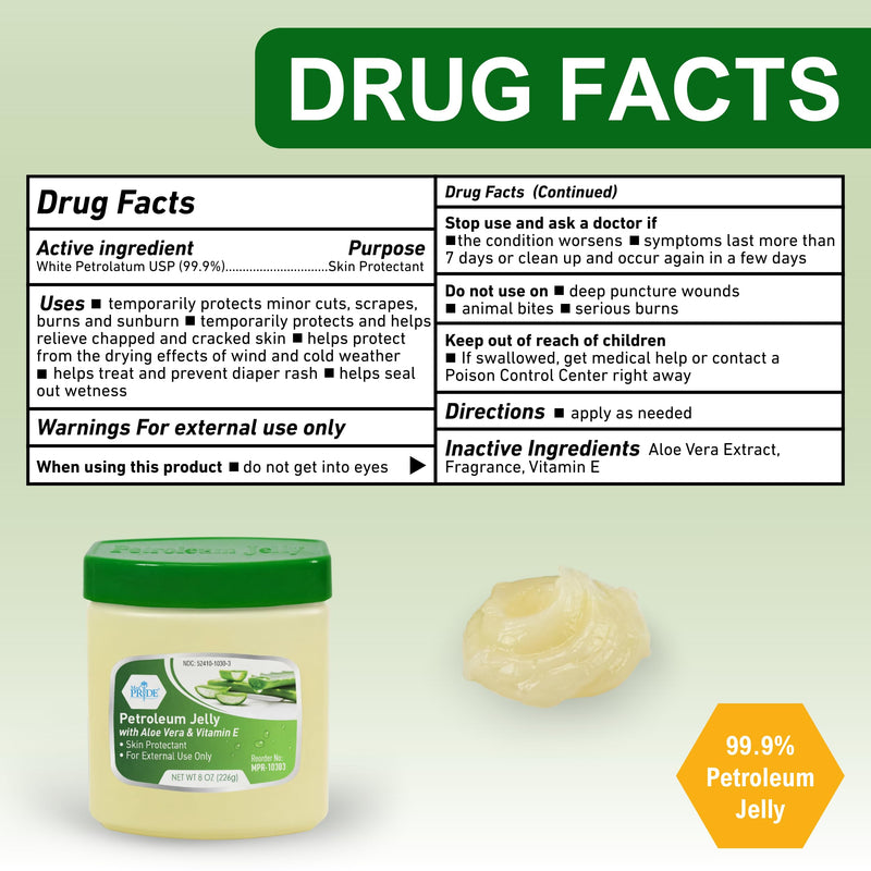 MED PRIDE Petroleum Jelly with Aloe Vera & Vitamin E, Protectant, 8 oz 8 Ounce (Pack of 1)