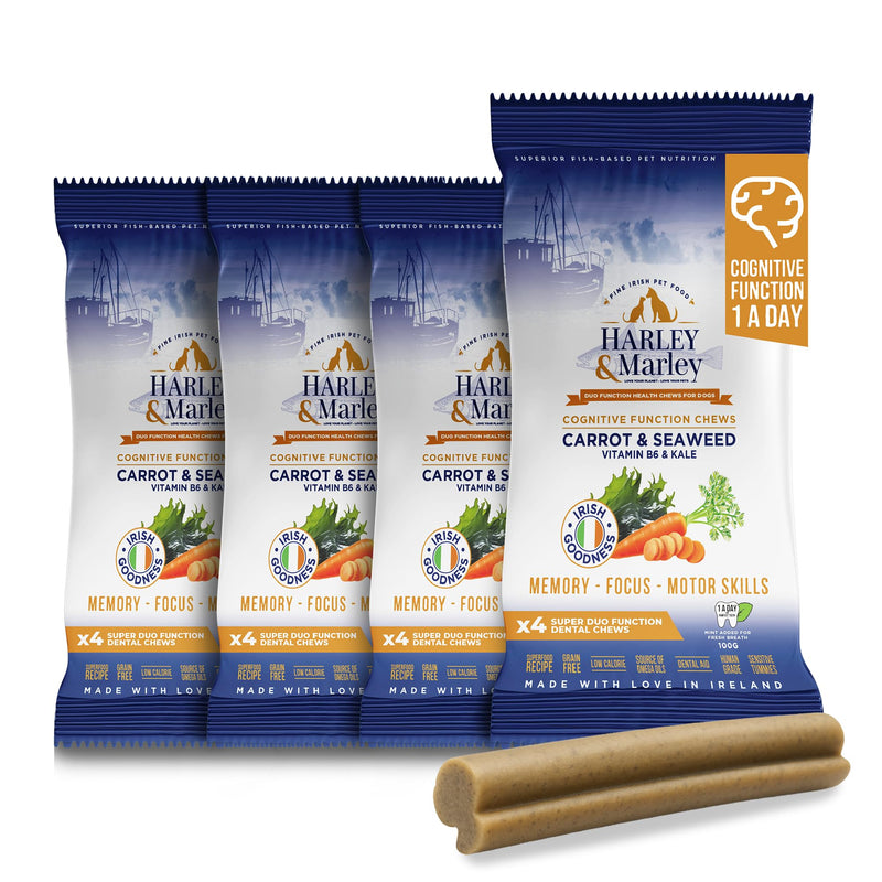 Harley & Marley Cognitive Duo Function Health Chews for Dogs - Brain Support with Carrot, Seaweed, Vitamin B6 & Kale - Supports Cognitive Function, Healthy Teeth & Gums - 4pk (4/pk) Pack of 4