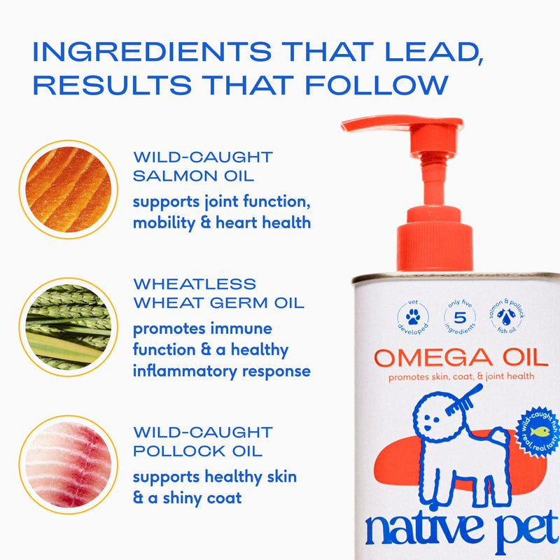 Native Pet Pack Leaders Bundle - Daily Multivitamin (60 Scoops) & Omega Oil for Dogs (8 Oz.) - Omega 3 Fish Oil for Healthy Skin, Shiny Coat, & Strong Joints & Daily Multivitamin for Dogs