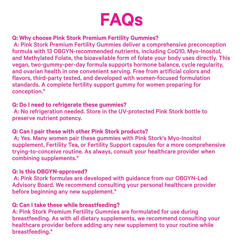Pink Stork Premium Fertility Gummies for Women, 60 Gummies, 2 Pack | Fertility Gummies with CoQ10, Myo-Inositol & Methylated Folate | OBGYN-Formulated | Hormone Balance & Cycle Support 60 Count (Pack of 2)
