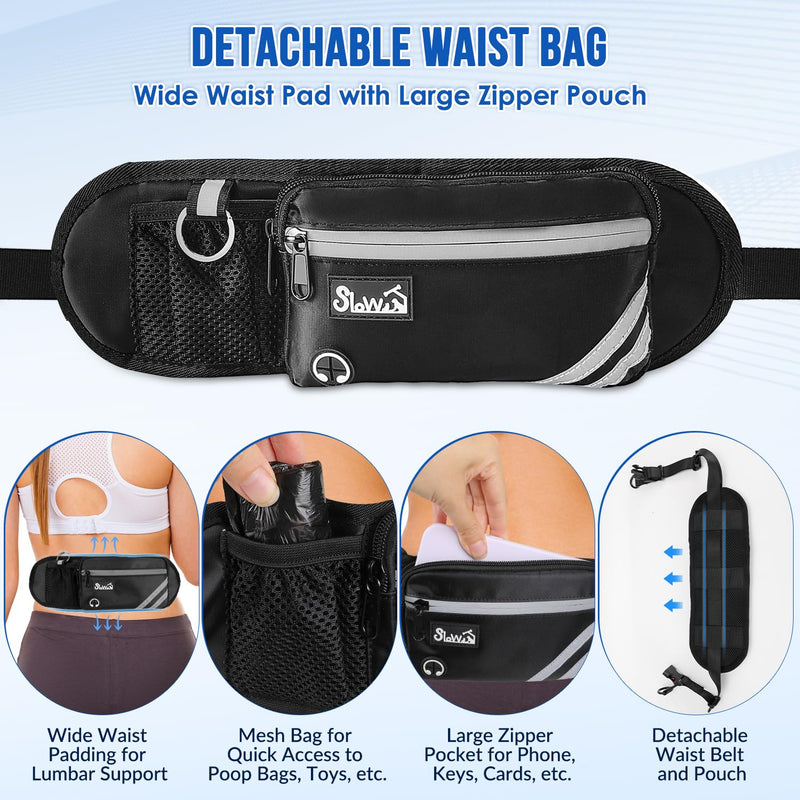 SlowTon Hands Free Dog Leash - with Removable Zipper Pouch, Shock Absorbing Bungee Leash, Dual Handle & Reflective Stitches, Wide Padded Adjustable Waist Leash for Dogs Walking Running (M, for 1 Dog) Medium for 8 - 25 lbs - BeesActive Australia