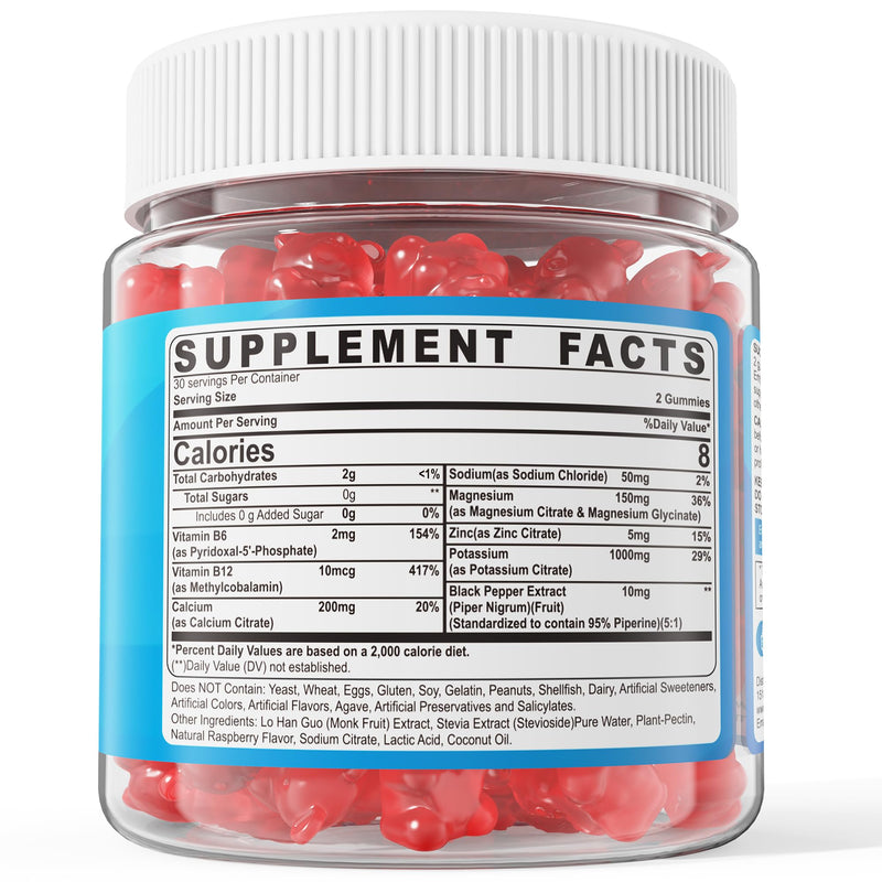 Potassium Citrate 1000mg Supplement Gummies, for Electrolyte & Leg Cramps | Potassium Magnesium + Calcium, Zinc, Sodium, Vitamin B6, B12, Support Body Performance, Energy Boost, Sugar Free, 120 Count 60 Count (Pack of 2)