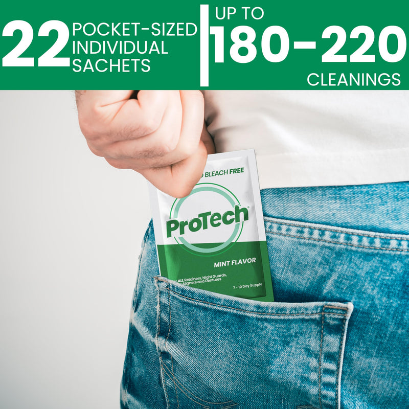 Pro Tech Retainer & Clear Aligner Cleaner Crystals, Mint, 22 Pack, 6 Months 22 Count (Pack of 1)