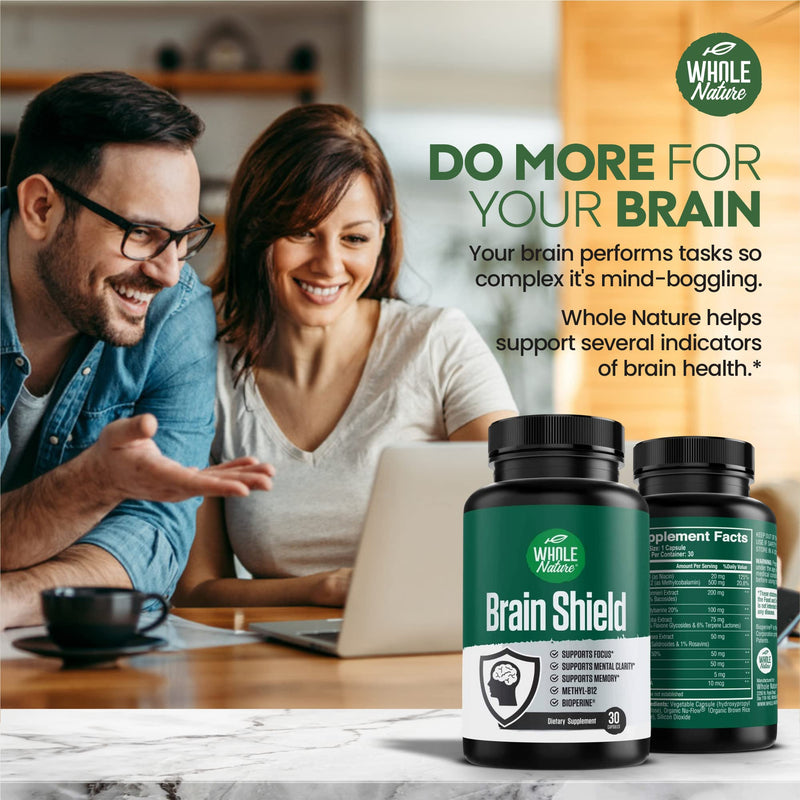 Brain Booster Nootropics - Brain Shield with Ginkgo Biloba, Alpha GPC and Bacopa Monnieri, Vitamin B12, B3 - Support Focus, Memory & Clarity, Energy & Stress Relief. (1)