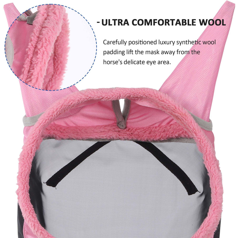 Harrison Howard Horse Fly Mask UV Protective Fine Mesh with Extra Wool Soft Touch on Skin Fly and UV Protection Light Pink L - BeesActive Australia