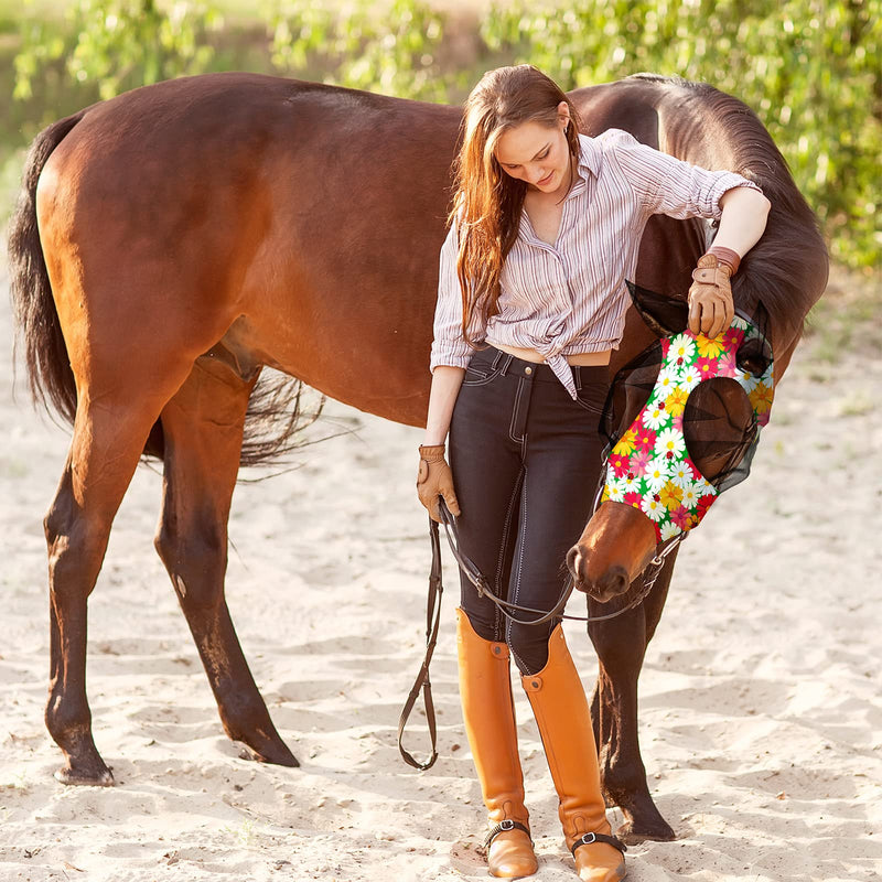 Frienda 4 Pieces Horse Fly Masks for Horses Horse Fly Mask with Ears Face Covering Elasticity Smooth and Comfortable Horse Mask with UV Protection(Medium, Flower) Medium - BeesActive Australia
