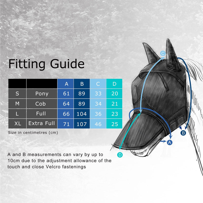 Harrison Howard CareMaster Pro Luminous Horse Fly Mask Full Face Standard with Nose No Ears Aquamarine Full Size Full (Large) - BeesActive Australia