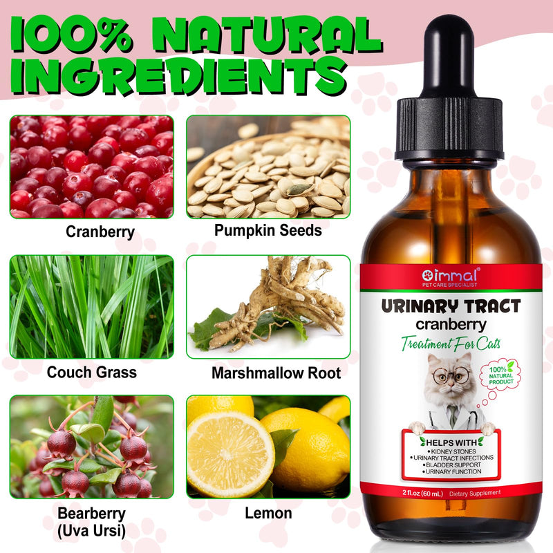 Cat Urinary Tract Infection Treatment Drops, 2 FL oz Cat UTI Healing Drops with Cranberry Extract Supports Bladder, Kidney Stone, Prevention of Incontinence in Urinary Health for Cats - BeesActive Australia