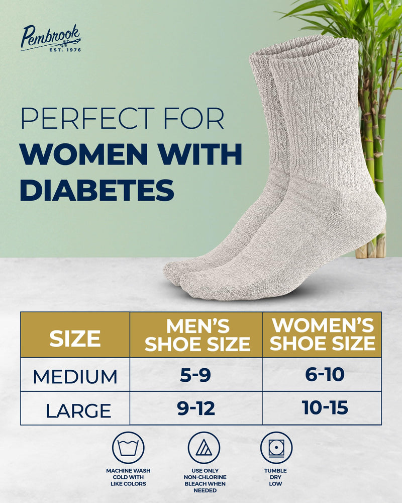 Pembrook Diabetic Socks for Women - 6 Pairs Cable Knit Viscose Bamboo Socks Woman, Non-Binding Top, Moisture-Wicking Black/White/Beige/Aqua/Blue/Navy - 6 Pairs Medium - BeesActive Australia