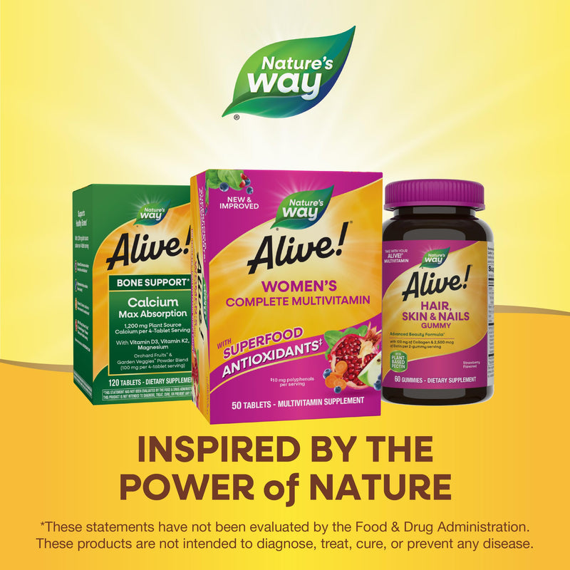 Nature's Way Alive! Women's Energy Multivitamin Tablets, Supports Cellular Energy*, Fruit and Veggie Powder Blend (100mg per Serving), 50 Tablets, (Pack of 2) 50 Count (Pack of 2)