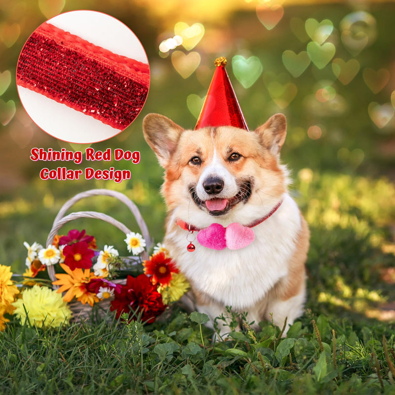MALLMALL6 Valentines Wool Felted Heart Small Dog Collar, Adjustable Soft Bling Red Quick Release Snap Buckle Puppy Collar with Bell, Rose Pink Love Theme Pet Collar for Girl Boy Dogs Cats - BeesActive Australia
