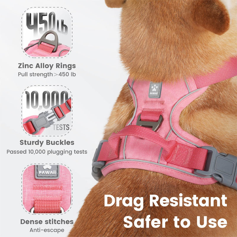 Pawaii Dog Harness for Medium Dogs No Pull, No Pull Dog Harness with Pet ID Tag, No Choke Front Clip Harness Dog, Adjustable Soft Padded Pet Vest with Easy Control Handle M (Chest: 22"-27" ) Mimi Pink - BeesActive Australia