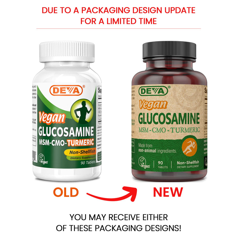 DEVA Vegan Glucosamine-MSM-CMO & Turmeric Supplement - Gluten Free Plant Based Nutritional Supplement - 90 Tablets (Pack of 2) 90 Count (Pack of 2)