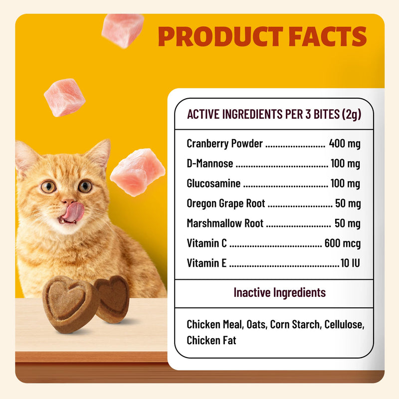 330 Chews Cranberry Bites for Cat UTI Treatment with D-Mannose and Marshmallow Root, Bladder Control Supplements for Cats Kidney&Urinary Tract Health, Natural Ingredients Cat Urinary Treats