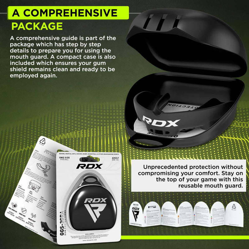 RDX Mouth Guard for Boxing MMA Kickboxing Muay Thai Judo Karate - Adult Gum Shield Mouthpiece Jaw Protector with Storage Case, Martial Arts Football Lacrosse Hockey Contact Sports - Above 12 Years Age Black Adult Above 12 Year