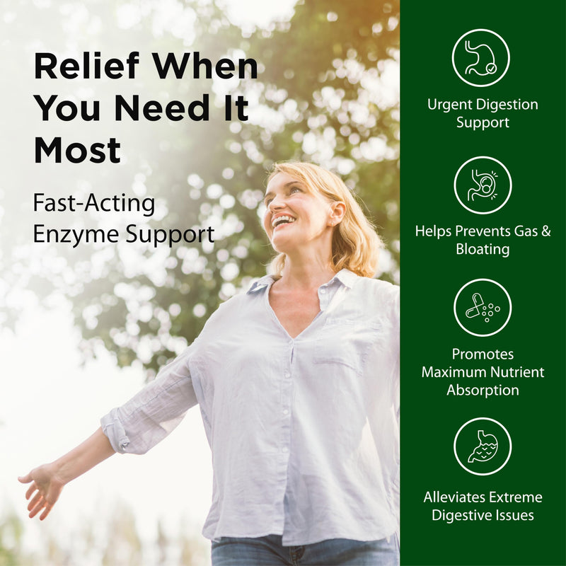 FloraHealth Urgent Support Digestive Enzymes, Gas & Bloating, 60 Veg Caps | Digestion Support Supplement, Aids Bloating & Nutrient Absorption, Features 9 Enzymes, Gluten-Free & Non-GMO