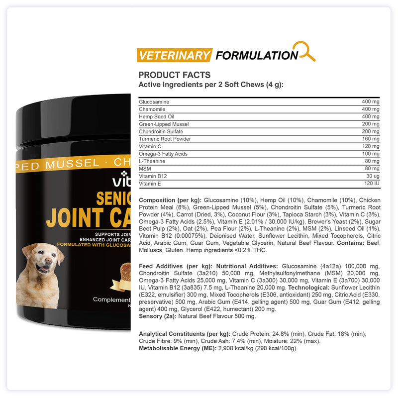 Senior Dog Joint Supplements with Glucosamine Chondroitin MSM - Hip & Joint Support for Dogs with Green Lipped Mussel, Turmeric, Omega 3 for Mobility & Comfort - Beef Flavour Dog Supplements Beef Flavour (120 Count)
