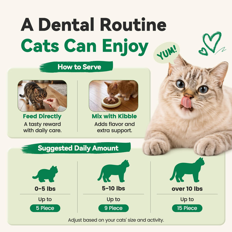 Freeze Dried Dental Cat Treats, Chicken First Crunchy Bites for Teeth Cleaning & Fresh Breath Support, Daily Oral Care Treats with FOS & Fish Oil for Cats