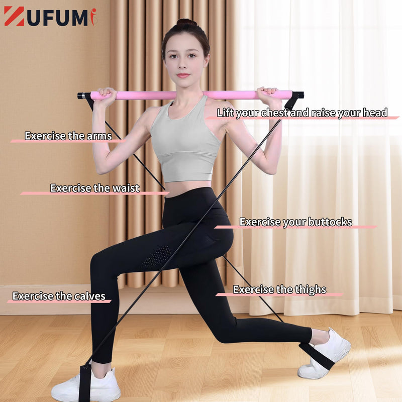 Pilates Bar Kit with Resistance Bands - Multifunctional Pilates Equipment for Women & Men Home Gym Pilates Yoga PINK - BeesActive Australia