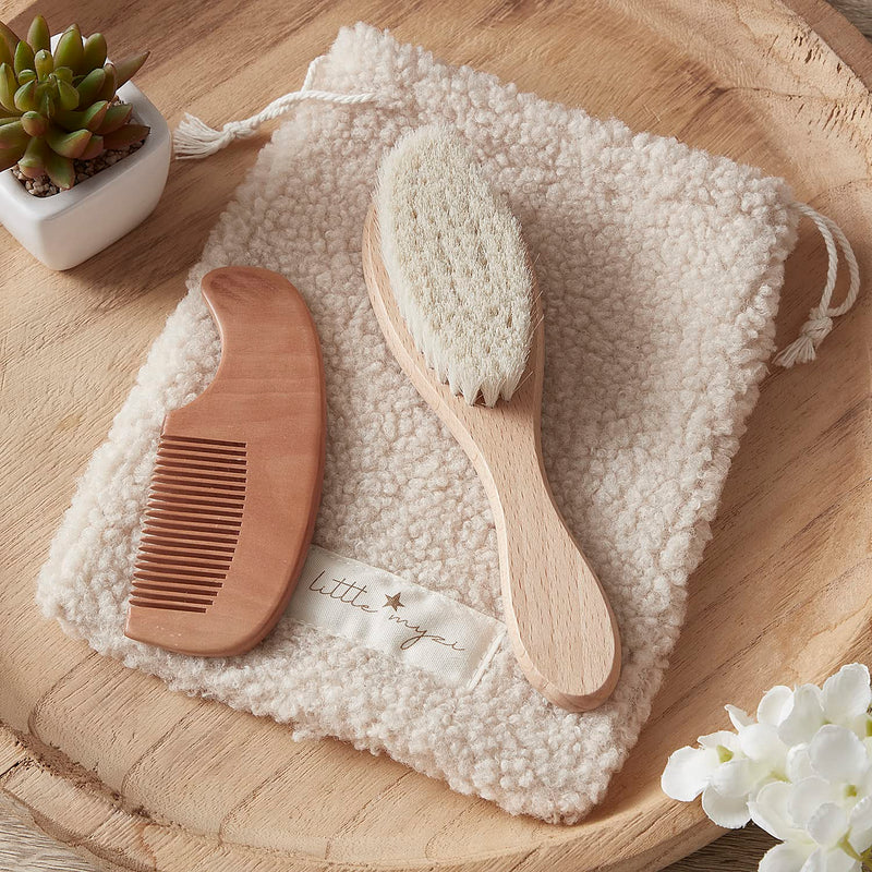 MYZI Baby Hair Brush Set ‚Äì Baby Brush and Comb Set Newborn, Baby Comb and Brush Set Boy and Girl, Newborn Hair Brush and Newborn Comb - Baby Gift Set Cream
