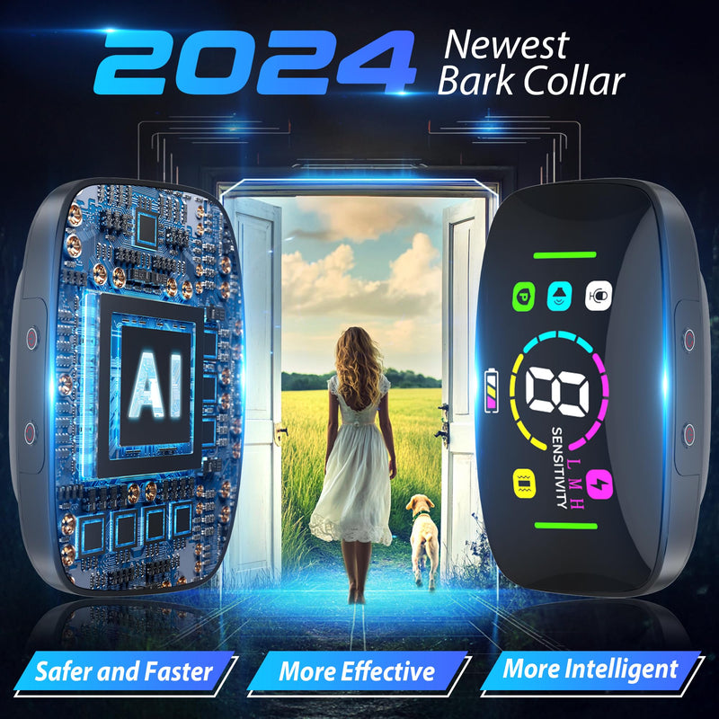 Barking Collar, 2025 New Model Barking Collar, Rechargeable Anti-Barking Training Smart Collar, Bell Vibration and Electric Shock Collar, with 8 Adjustable Sensitivity Levels Metallic Gray - BeesActive Australia