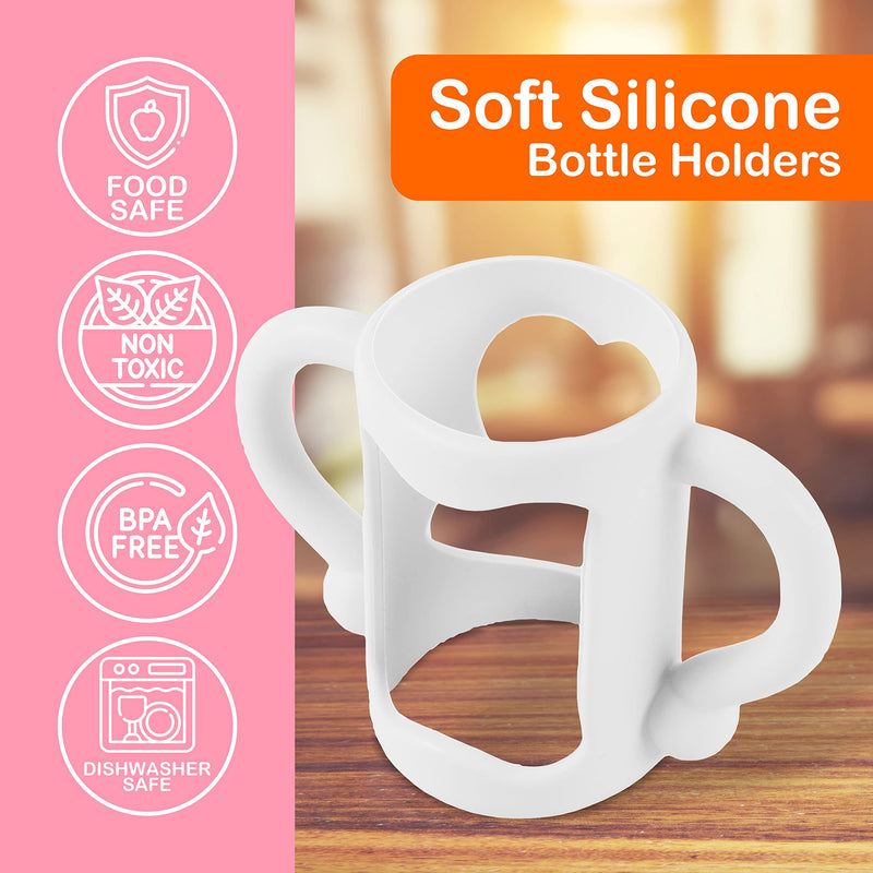 (3-Pack) Bottle Handles for Dr Brown Baby Bottles with Easy Grip Handles to Hold Their Own Bottle - BPA-Free Soft Silicone (White Pink Orange) White Pink Orange Style A - BeesActive Australia