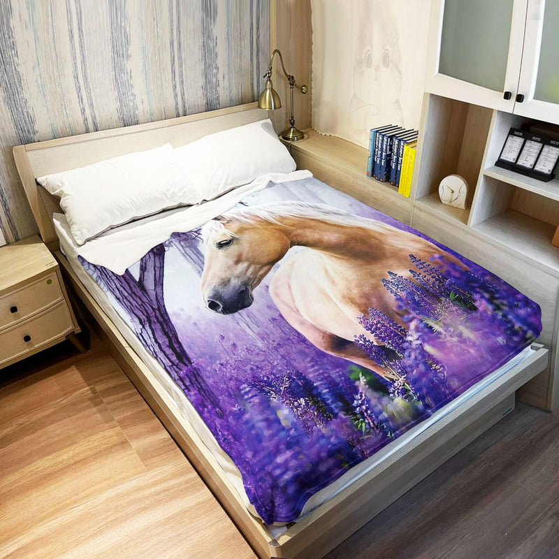 HommomH 40"x50" Horse Blanket with Purple Lavender, Super Soft Fleece Throw Blankets for Girls 40" x 50" - BeesActive Australia