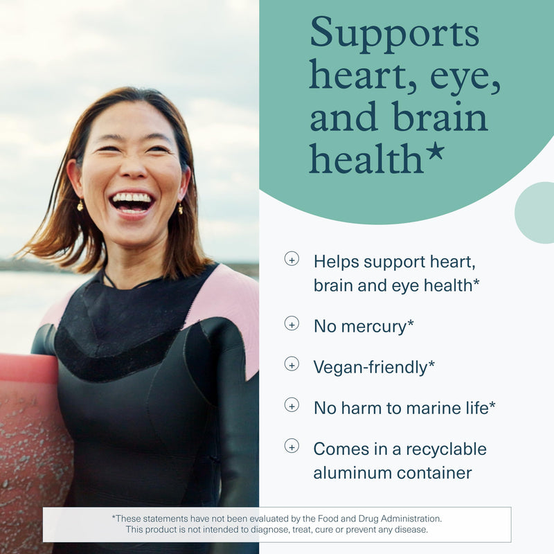 Youtheory Ocean-Friendly Omega, Vegan Algae Omega 3, 60 Softgels | With EPA and DHA, Supports Heart, Eye, and Brain Health*, Recyclable Aluminum Container, Gluten, Soy, and Dairy-Free 60 Count (Pack of 1)