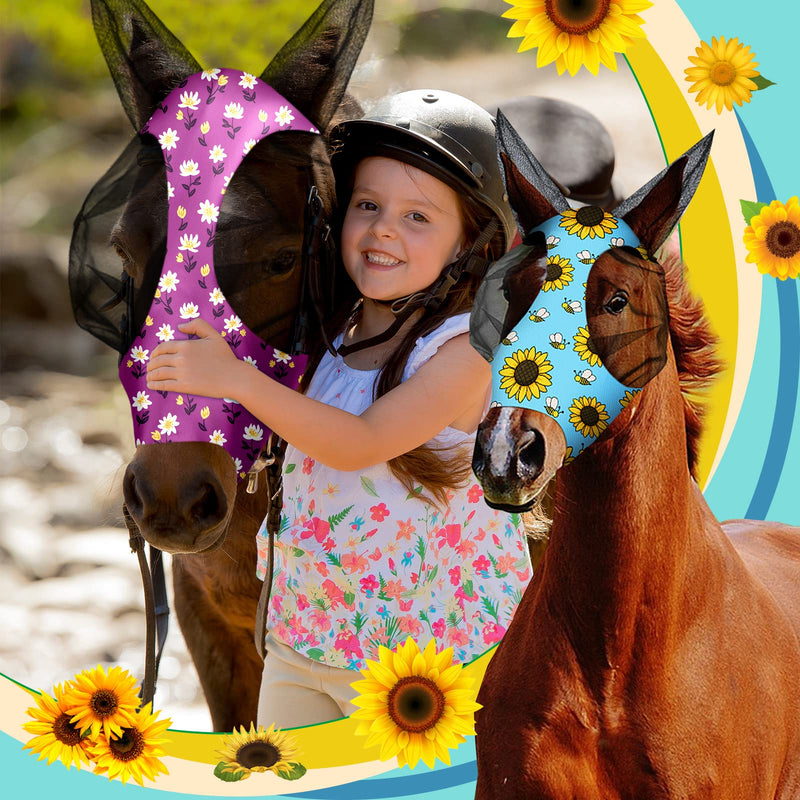 Frienda 4 Pieces Horse Fly Masks for Horses Horse Fly Mask with Ears Face Covering Elasticity Smooth and Comfortable Horse Mask with UV Protection(Medium, Flower) Medium - BeesActive Australia
