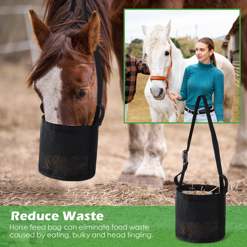 3 Pcs Horse Feed Bag Heavy Duty Mesh Horse Feeder Breathable Grain Bag Mesh Horse Feed Bucket with Adjustable Strap and Waterproof Bottom, Black, 3 Size - BeesActive Australia