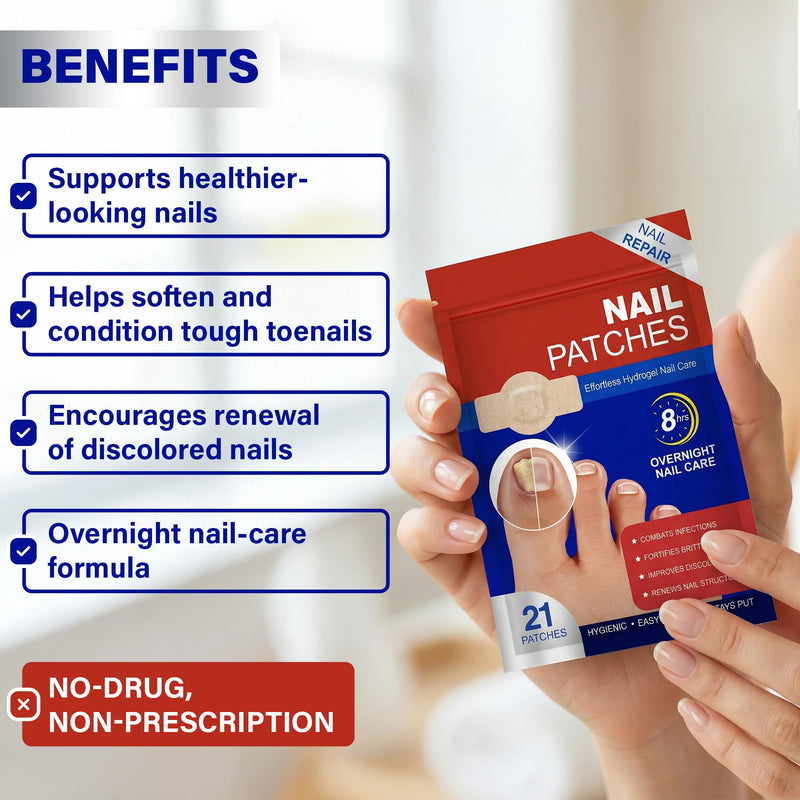 Fungal Nail Patches – 8-Hour Overnight Toenail Support for Nail Damage| Nighttime Repair Stickers 4 Pack (84 Paches)