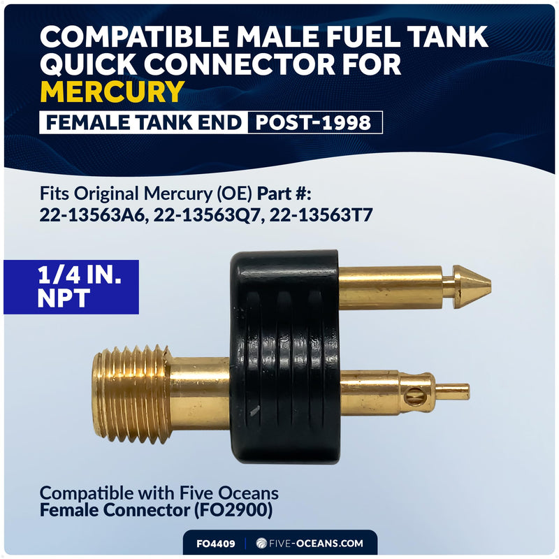 Five Oceans 1/4" NPT Male Fuel Tank Connector for Mercury Female Fitting Tank End (Post-1998), Compatible with Mercury (OE) Part #:22-13563A6, 22-13563Q7, 22-13563T7 Female Connectors - FO4409