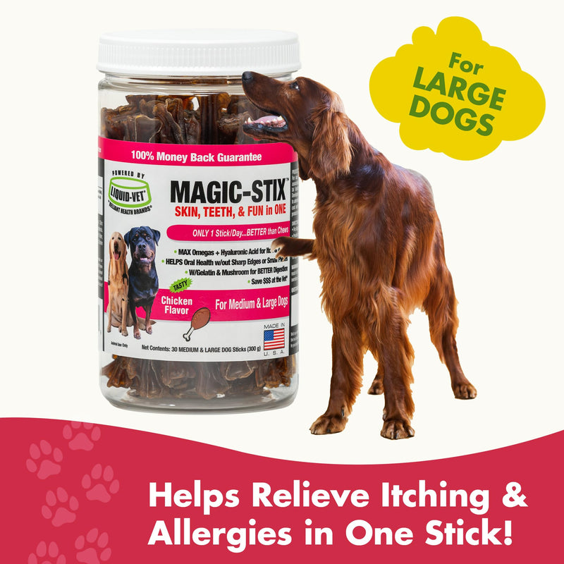 LIQUID-VET Magic-STIX™ Skin, Teeth & Fun – Large Dog – Chicken Flavor – 30 Count – Made in USA 1 Ounce (Pack of 30) Magic Stix - Itch & Allergy Stix