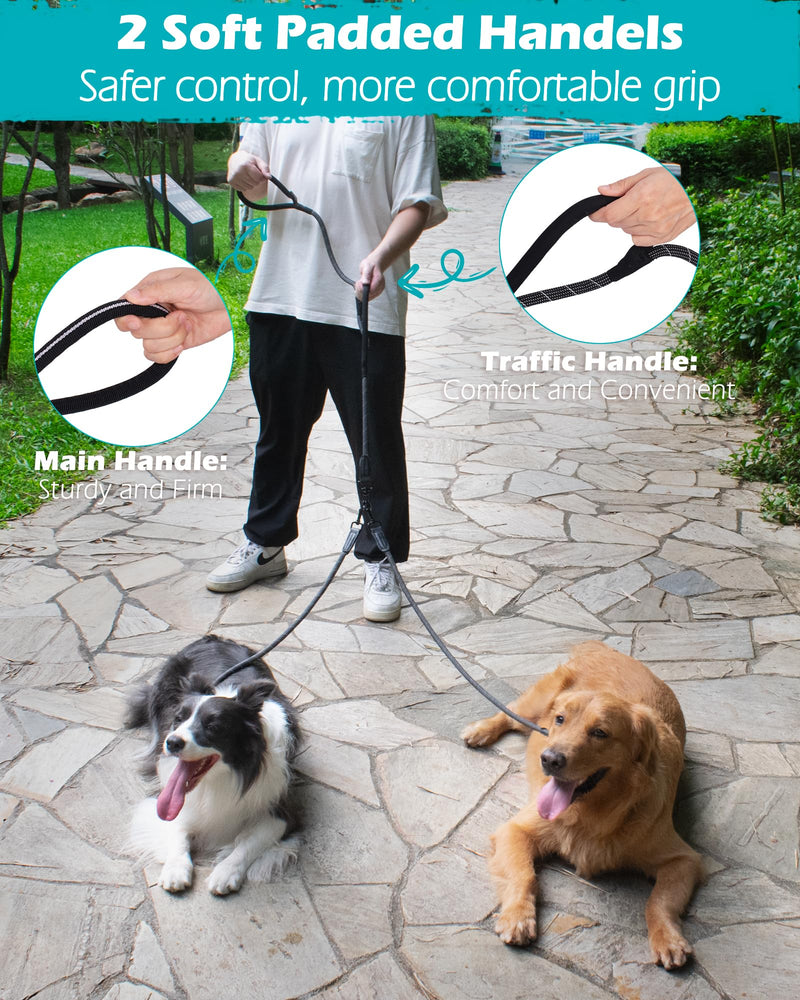 PetBonus Rope Double Dog Leash, No Tangle Dual Dog Leash, Reflective Walking Training Lead with Two Comfortable Padded Handles, 2 Dog Leash Coupler for Medium Large Dogs (1/2” x 6.5FT, Black) 1/2" x 6.5 FT (50~180 lbs.) - BeesActive Australia