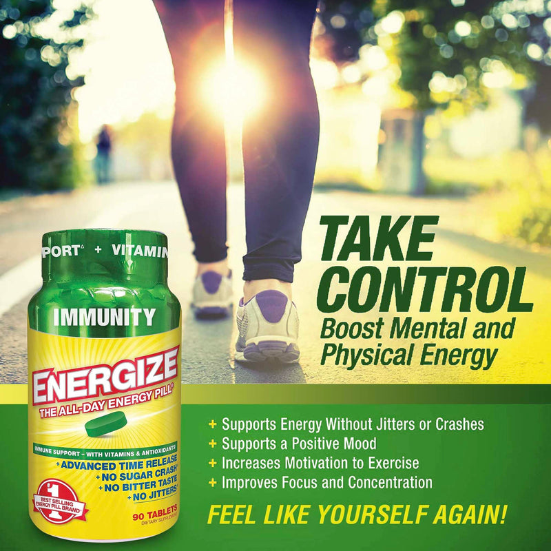 iSatori Energize Immunity Caffeine Pills All Day Energy - 90 Tablets | Vitamin A, B12, C, D, E, Antioxidants, Keto-Friendly, Daily Immune Support, Super Greens, No Jitters, Time-Released