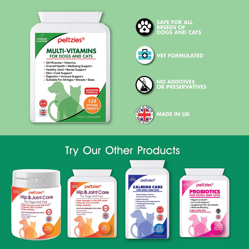 Daily Dog Vitamins - 24 Natural Minerals and Multivitamin Supplement for Dogs and Cats - Puppy to Senior - Support Brain, Heart, Joint, Muscle, Gut, Skin, Coat and Immune System.120 Tablets Vitamins and Minerals for Dogs & Cats 120 Tablets