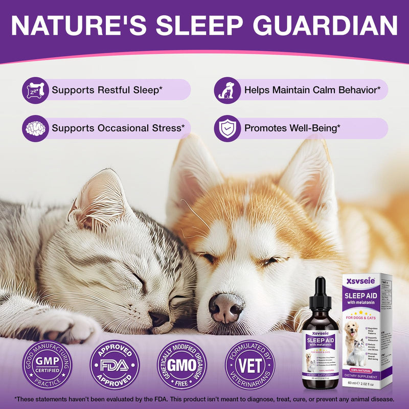 Melatonin for Dogs,Sleep Aid Drops for Dogs and Cats Calming,Liquid Melatonin for Pets Support Relaxation & Deep Sleep and Overall Well-Being