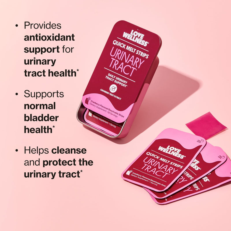 Love Wellness Urinary Tract* Quick Melt Strips - Fast-Dissolving UT Support with 36 mg PACs from Cranberry Fruit Extract - Promotes Urinary Health* - No Water Needed - Vegan and Sugar Free - 32 Strips - BeesActive Australia