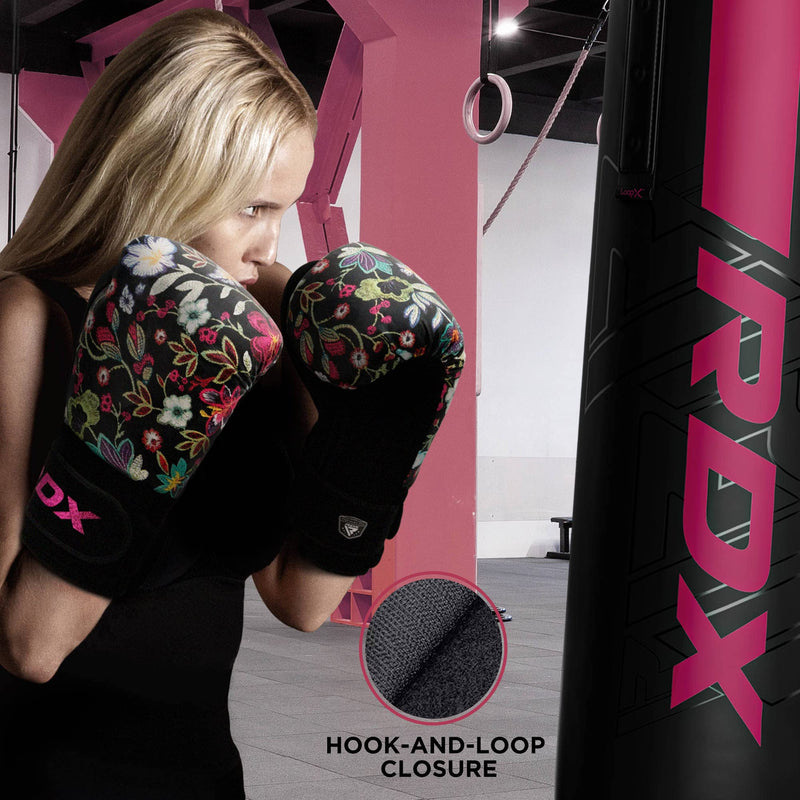 RDX Women Boxing Gloves for Training Muay Thai Flora Skin Ladies Mitts for Sparring, Fighting Kickboxing Good for Punch Bag, Focus Pads and Double End Ball Punching Black 10 oz - BeesActive Australia