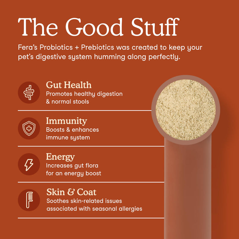Fera Pets Healthy Gut + Shiny Coat Bundle – Probiotics Powder (60 Scoops) & Fish Oil (8 oz) for Dogs & Cats