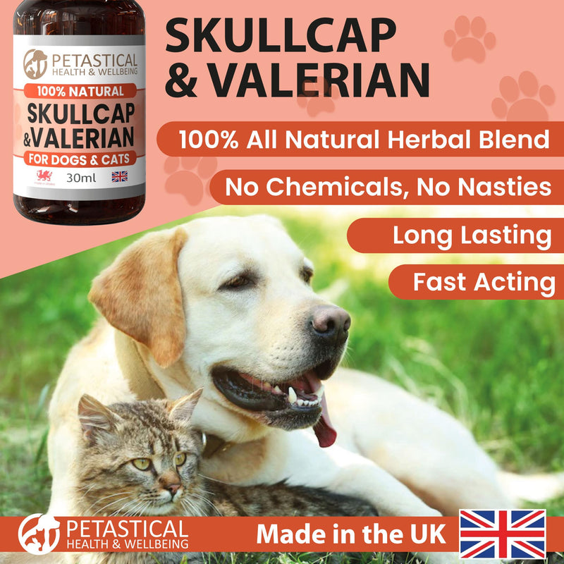 Skullcap Valerian, Cat Dog Calming, Anxiety Calming Drops, Home Alone, Barking, Loud Noises, Fireworks, Travel (60ml) 60ml