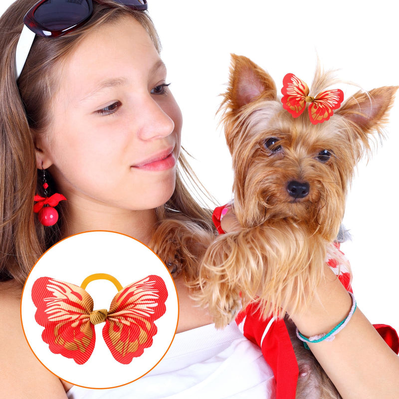 Janinka 36 Pieces Dog Hair Bows with Rubber Bands Butterfly Dog Knotted Bows Flower Pearls Hair Bows Elastic Hair Ties Bands Pets Dogs Cats Grooming Accessories - BeesActive Australia